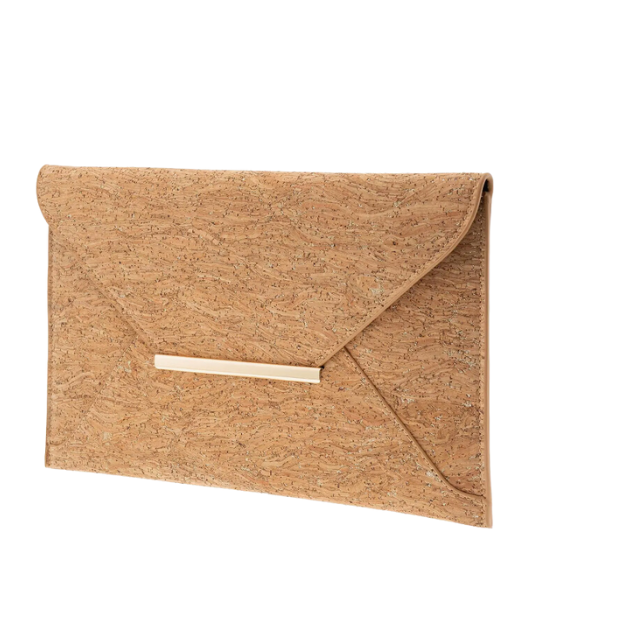 Cork Envelope Clutch with Gold Bar Accent