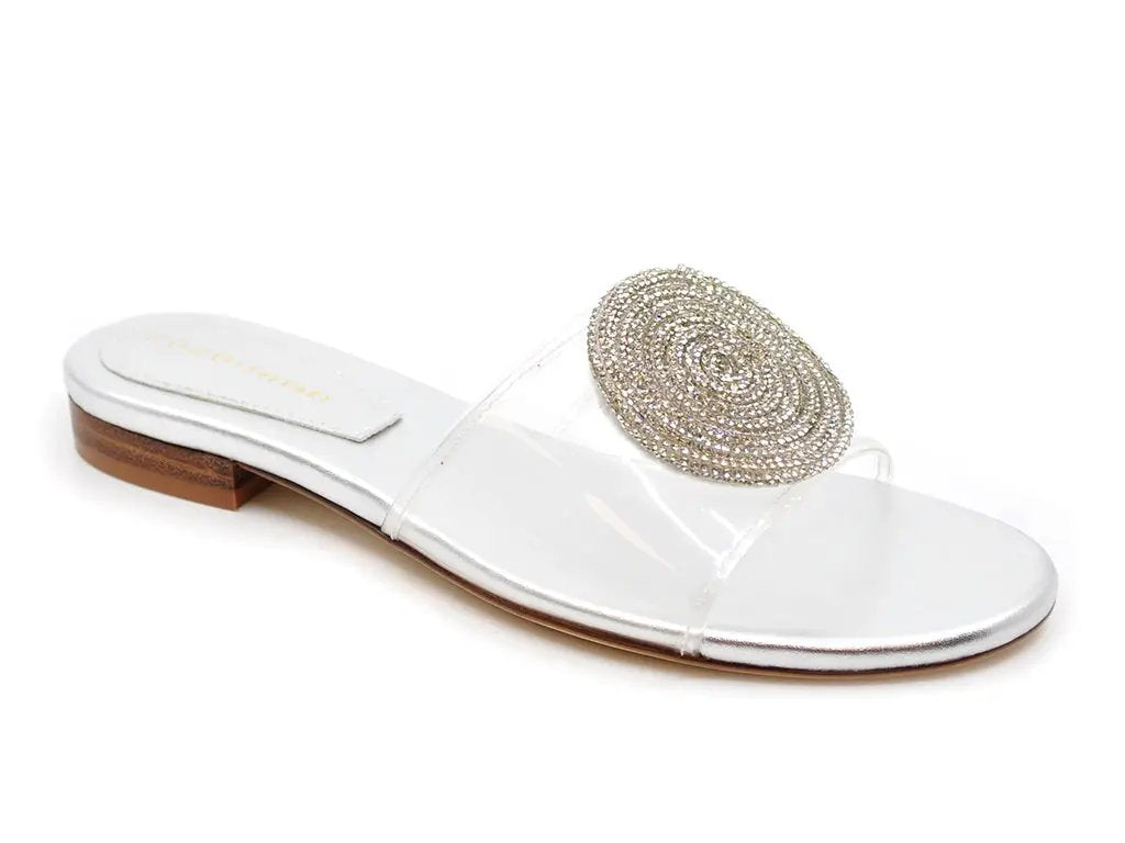 Dina low heel sandal with Rhinestoner ornament