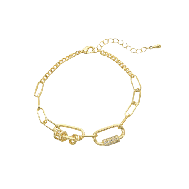 Mixed Chain Charm Bracelet-Gold