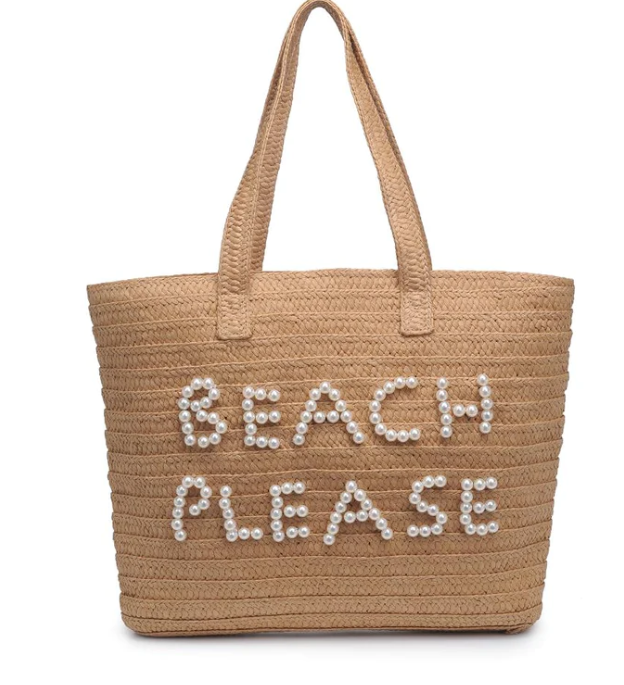 Large Beach Straw Tote with Beach Please