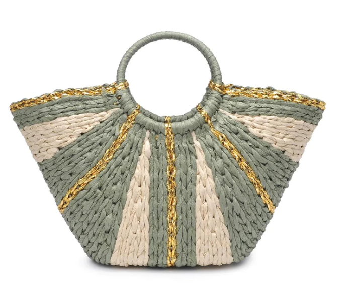 Woven Straw Top Handle Tote Bag
